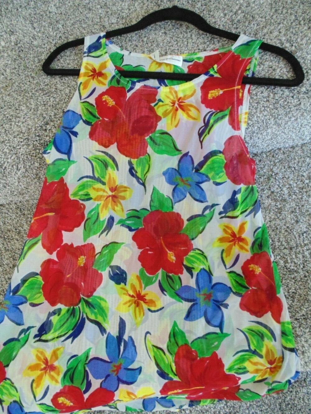 Vtg Y2K Adrienne Vittadini Womens S/M Mesh Net Floral Rave Beach Mini Dress
